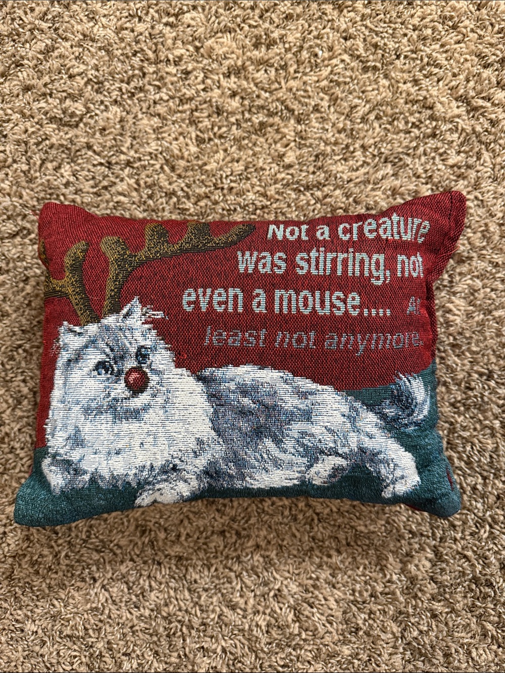 Source Unknown Red and Green Holiday Cat Accent Pillow